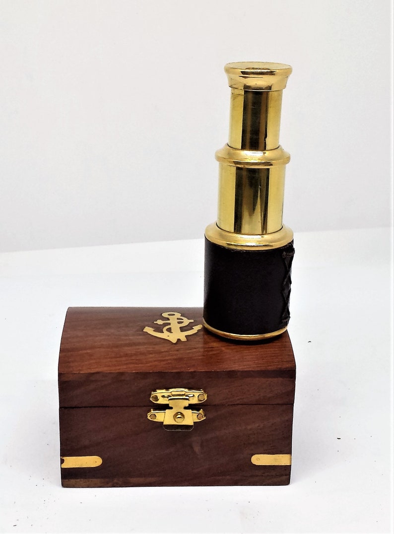 6/" Nautical Marine Leather Bounded Solid Brass Spyglass//Telescope