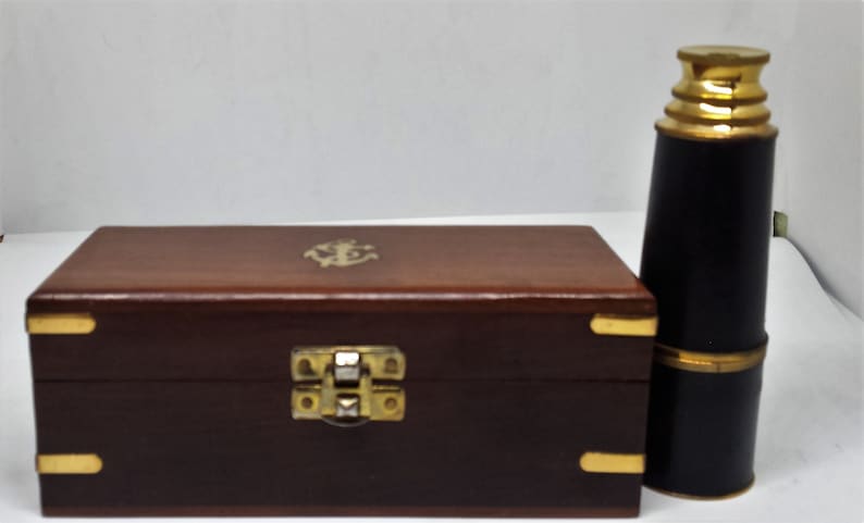 6/" Nautical Marine Leather Bounded Solid Brass Spyglass//Telescope
