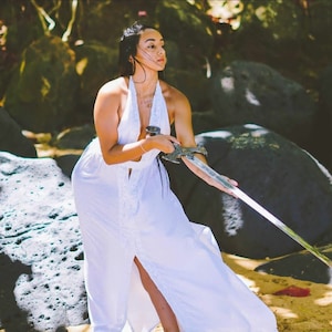 Organic Rosepetal White Goddess Dress: Backless Renaissance Gown