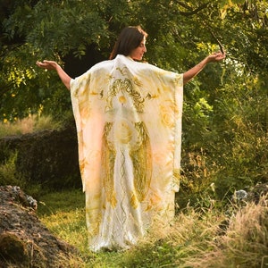 Satin Silk Kimono Robe: White Rose Goddess Dress