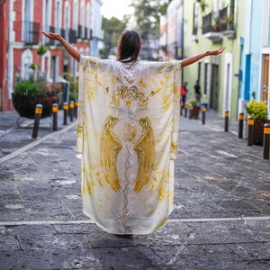 Gold Kimono Robe, Wizard Robe, Silk Robe, White Silk Kimono Robe, Evening Gown, Festival Outfit, Silk Kimono, Bohemian Dress Maternity Dress