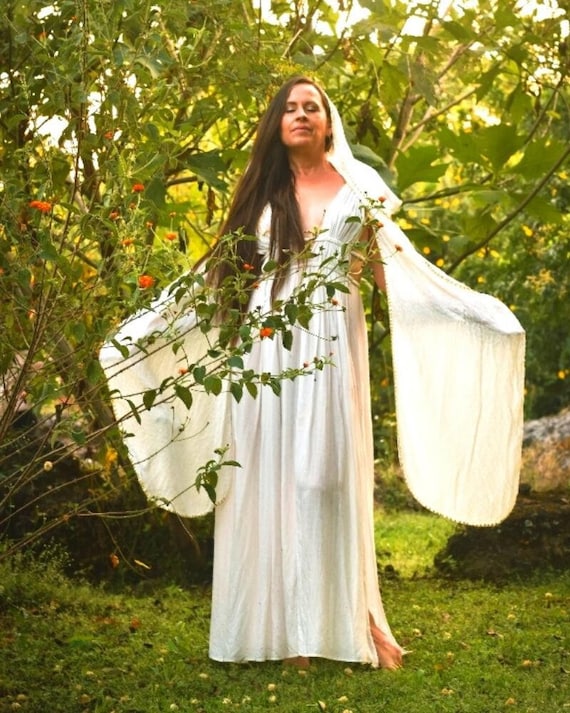 White Rosepetal Goddess Dress: Boho Wedding, Renaissance Fair