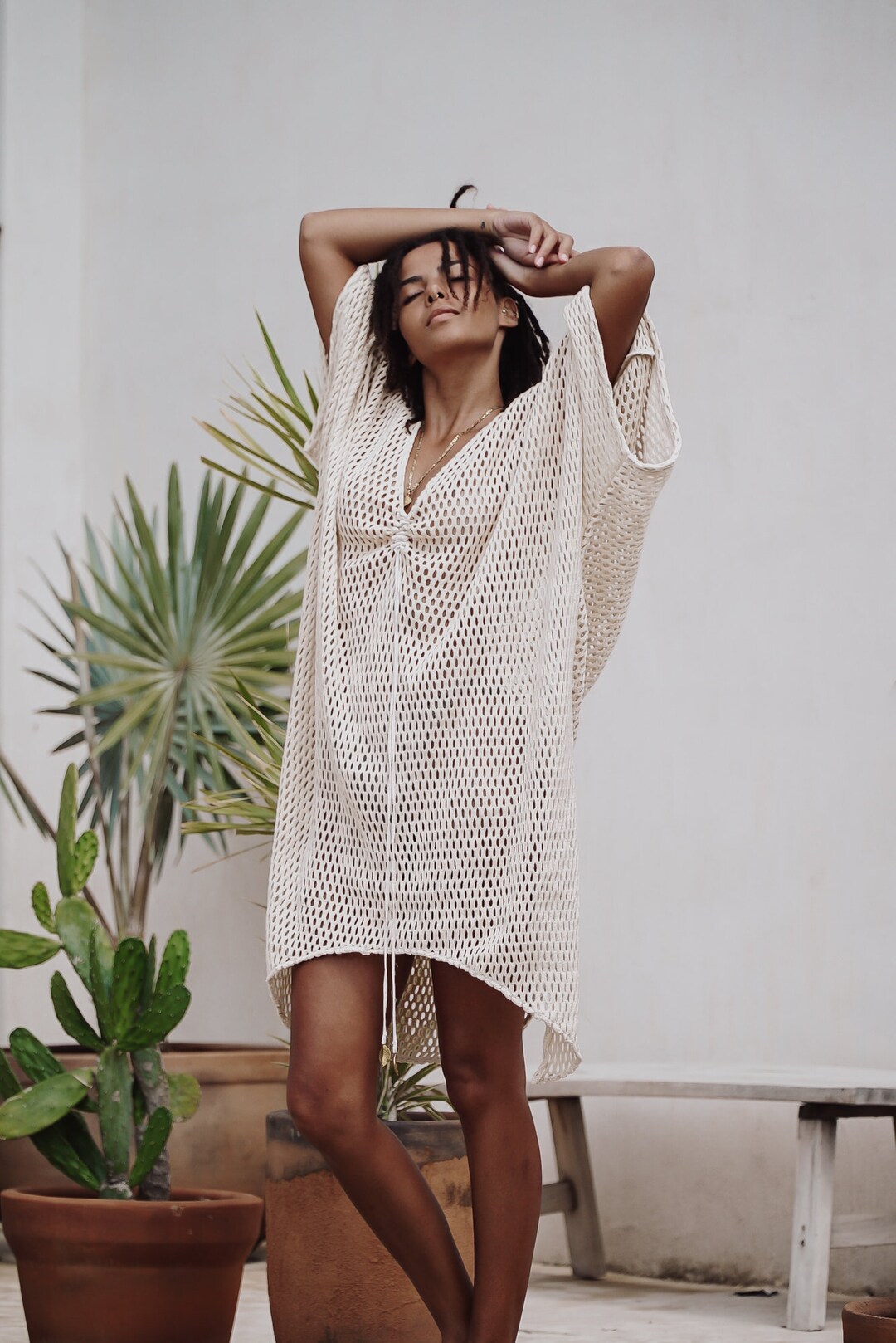 Organic Cotton Kaftan Slip on Beach Kaftan Gypsy Sheer Bohemian Tunic