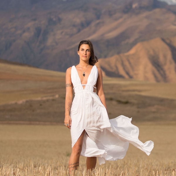 Organic Rosepetal White Dress: Greek Goddess Boho Wedding