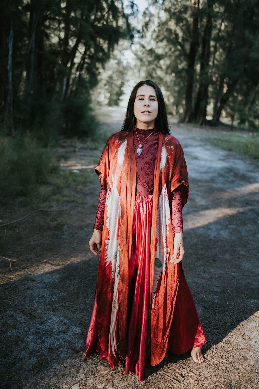 Red Rose 100% Satin Dress, Ceremonial Robe, Priestess Robe, Goddess ...