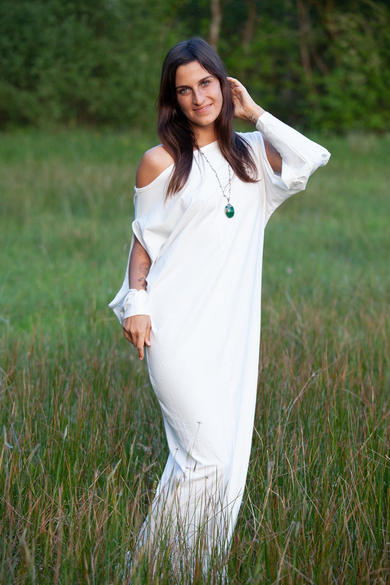 White Loose Cotton Tunic Plus Size Maxi Dress White Medieval Etsy