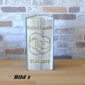 Rings with date - folded book for wedding // Book folding art // Gift // Wedding gift // Decoration // Book decoration