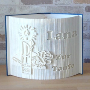Folded book for baptism with candle, rose, and name // Book folding art // Gift // Baptism gift // Book decoration
