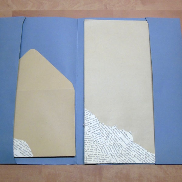 Briefpapier Set aus braunem Skizzenpapier mit aufgeklebten Schnipsel aus alten Buchseiten // Briefset // Letter // Geschenk
