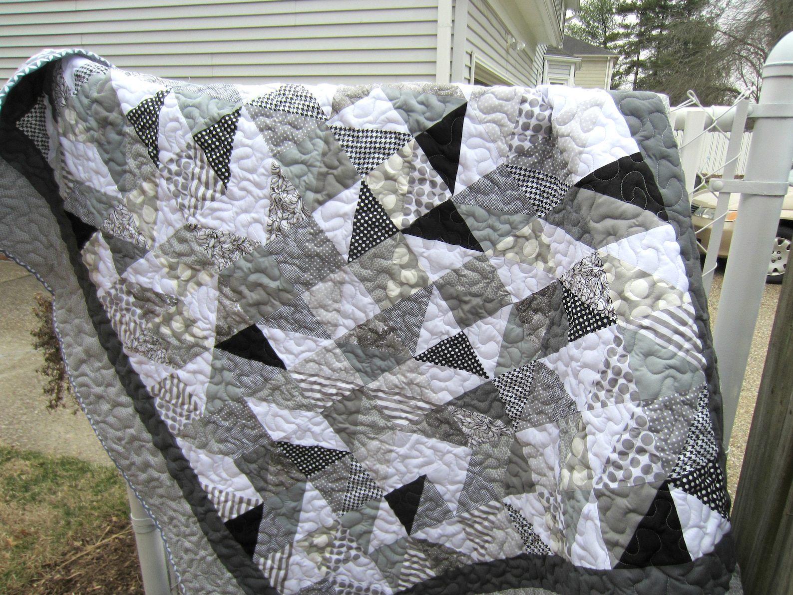 Gray and White Quilt TRIPLE THICK Gray Quilt Sofa Throw Etsy