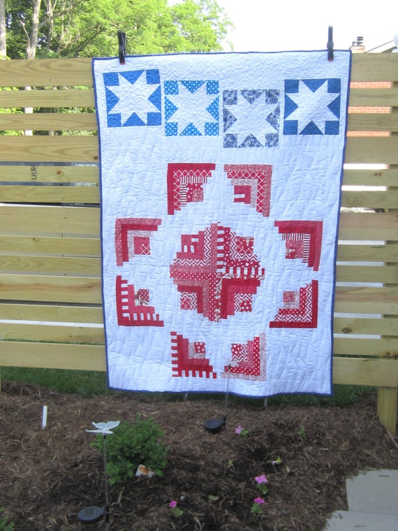 Curved Log Cabin Quilt Of Valor Patriotic Quilted Sofa Throw Etsy