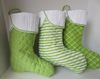 Quilted Christmas Stocking, Christmas Stockings, Green Quilted Stockings, Quilted Stocking, Family Stocking, Xmas Stocking, Stocking Set