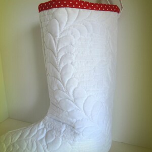 Quilted Christmas Stocking, White Feathered Christmas Stocking, Quilted Stocking, White Quilted Stocking, Elegant Christmas Stocking image 5