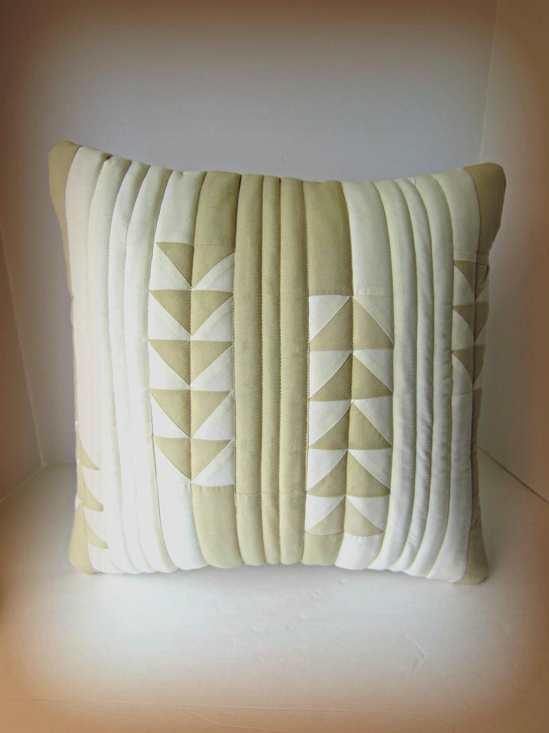 Two Toned Neutral Flying Geese Quilted Pillow Cover Creamy Etsy