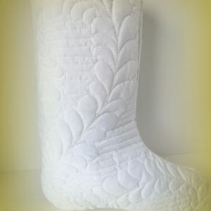 Quilted Christmas Stocking, White Feathered Christmas Stocking, Quilted Stocking, White Quilted Stocking, Elegant Christmas Stocking image 10