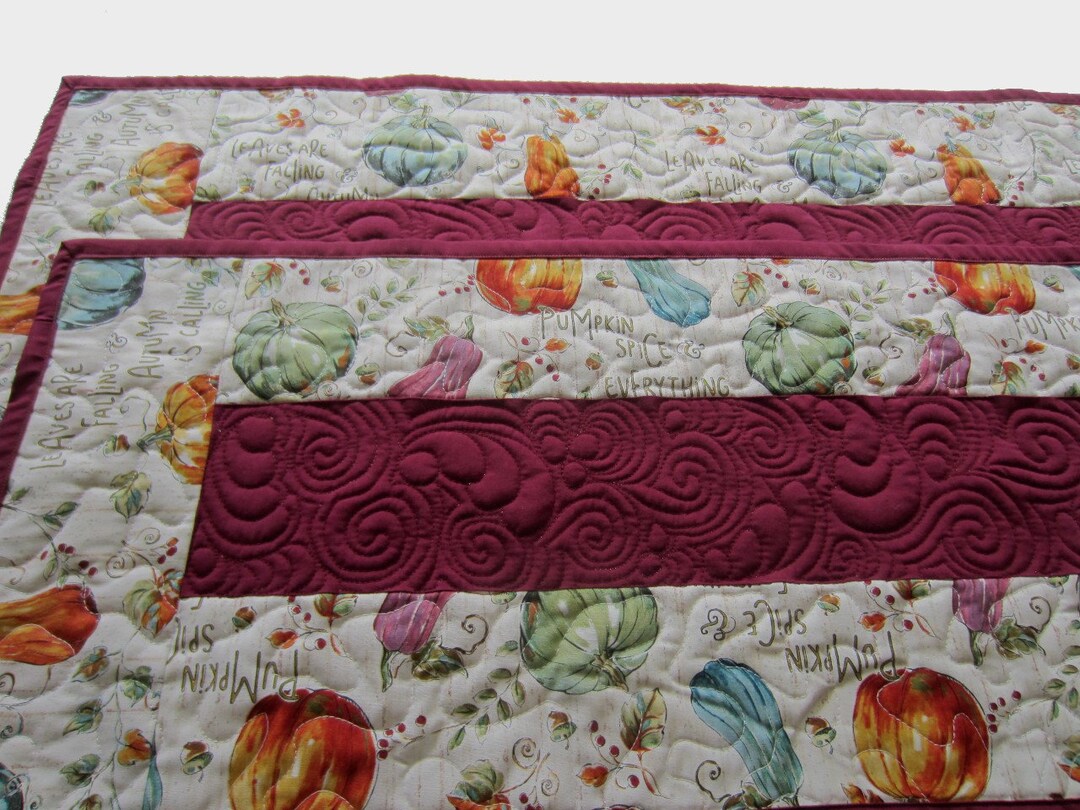 Fall Pumpkins and Gourds Quilted Table Runner, Seasonal Autumn Harvest ...