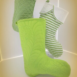 Christmas Stocking, Green Stocking, Green Christmas Stocking, Quilted Stocking, Green Quilted Stocking, Feather Quilted Stocking