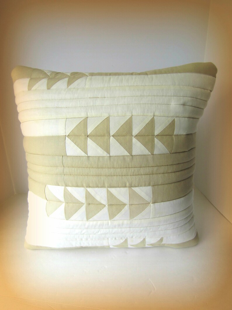 Two Toned Neutral Flying Geese Quilted Pillow Cover Creamy Etsy