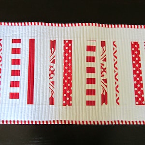 Red and White Quilted Table Runner, Festive Table Topper, Holiday Decor, Table Setting,  Protective Table Pad
