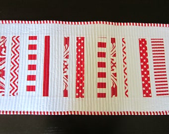 Red and White Quilted Table Runner, Festive Table Topper, Holiday Decor, Table Setting,  Protective Table Pad