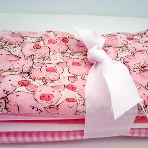4 Pack of Baby Burp Cloths; Set of Four Baby Girl Frolicking Pink Pigs Spit up Rags; Ultra Absorbant Newborn Burping Clean up Cloths