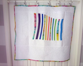 Modern Curvy Rainbow Rows Quilt; Baby Blanket, Play Mat, Crib Bedding; Colorful Gender Neutral Baby Gift, Custom Quilting