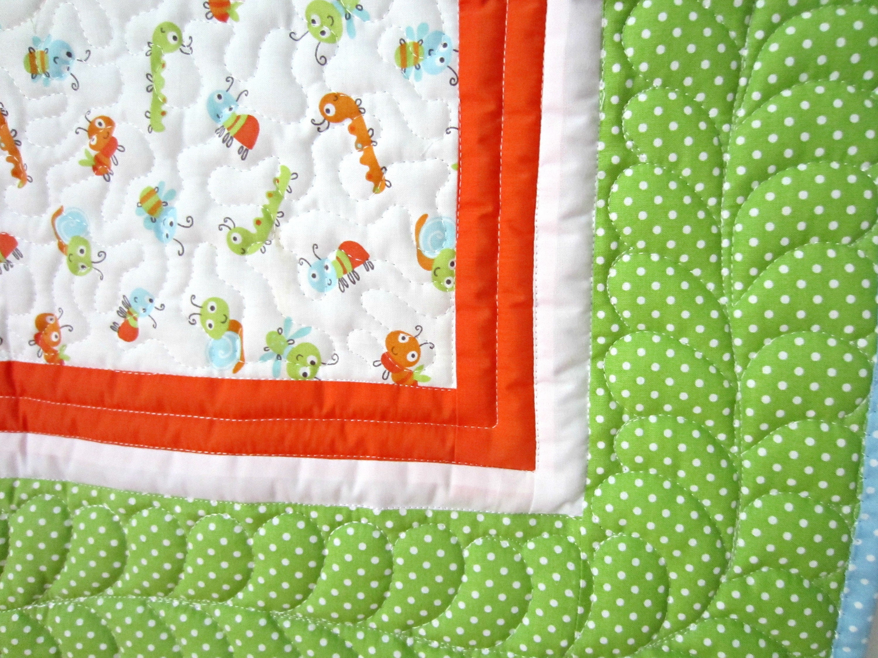 Unisex Cuddle Bugs Baby Blanket Green, White, Blue and Orange Play Mat