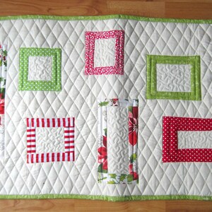 Wide Quilted Table Runner; Rustic Christmas Table Setting; Framed Boxes Holiday Table Topper; Xmas Table Protector, Pad