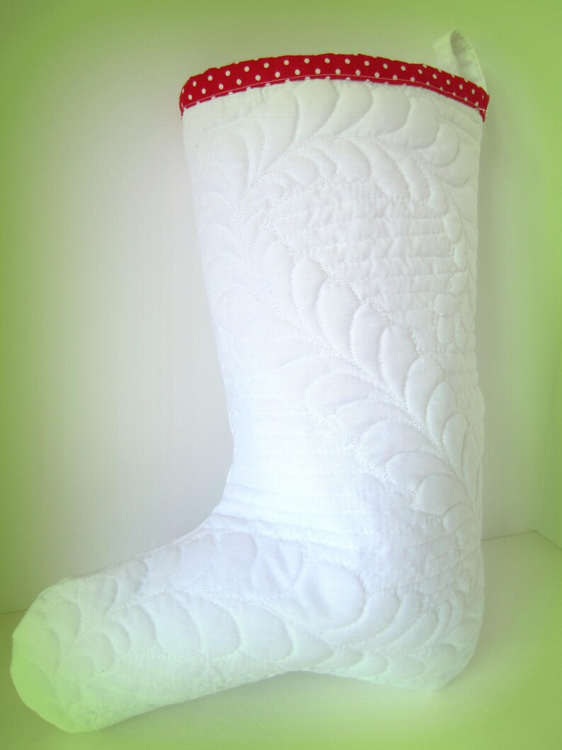 Quilted Christmas Stocking, White Feathered Christmas Stocking, Quilted Stocking, White Quilted Stocking, Elegant Christmas Stocking image 3