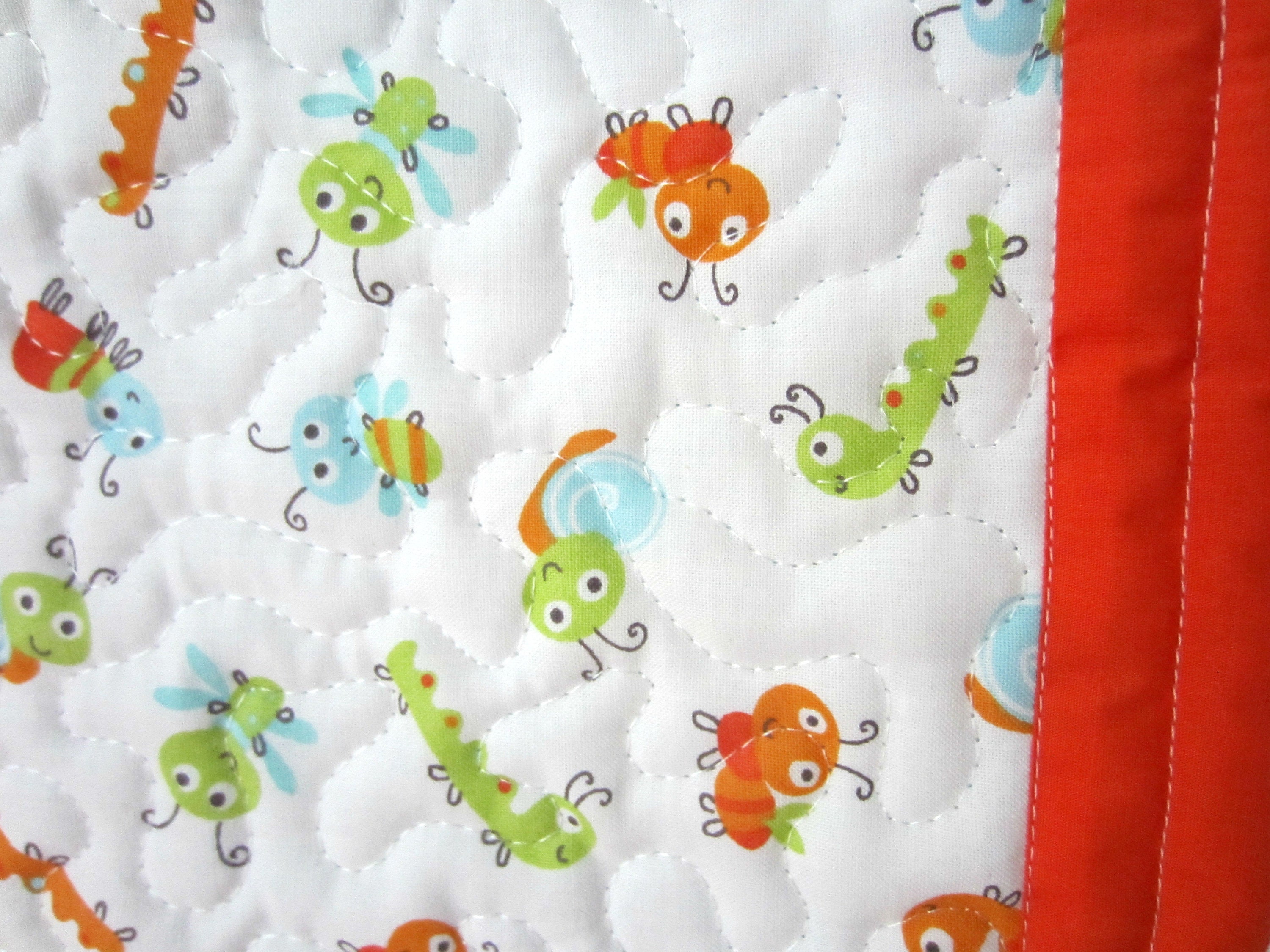 Unisex Cuddle Bugs Baby Blanket Green, White, Blue and Orange Play Mat