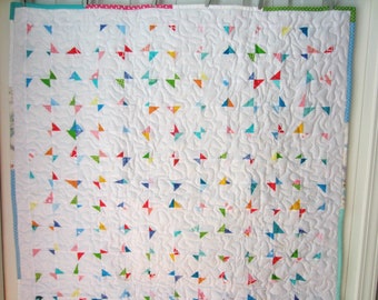 Modern White Baby Quilt Sprinkled with Colorful Confetti, Quilted Lap or Baby Play Mat, Gender Neutral White Crib Bedding