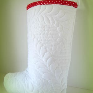 Quilted Christmas Stocking, White Feathered Christmas Stocking, Quilted Stocking, White Quilted Stocking, Elegant Christmas Stocking image 8