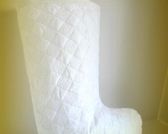 Solid White Quilted Christmas Stocking; Checker Board Quilting on Pure White Holiday Xmas Stocking