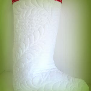 Quilted Christmas Stocking, White Feathered Christmas Stocking, Quilted Stocking, White Quilted Stocking, Elegant Christmas Stocking image 4