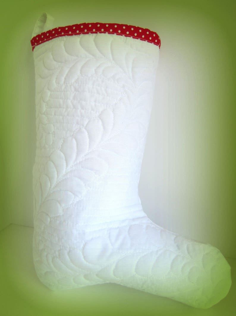 Quilted Christmas Stocking, White Feathered Christmas Stocking, Quilted Stocking, White Quilted Stocking, Elegant Christmas Stocking image 4