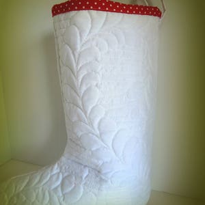 Quilted Christmas Stocking, White Feathered Christmas Stocking, Quilted Stocking, White Quilted Stocking, Elegant Christmas Stocking image 6