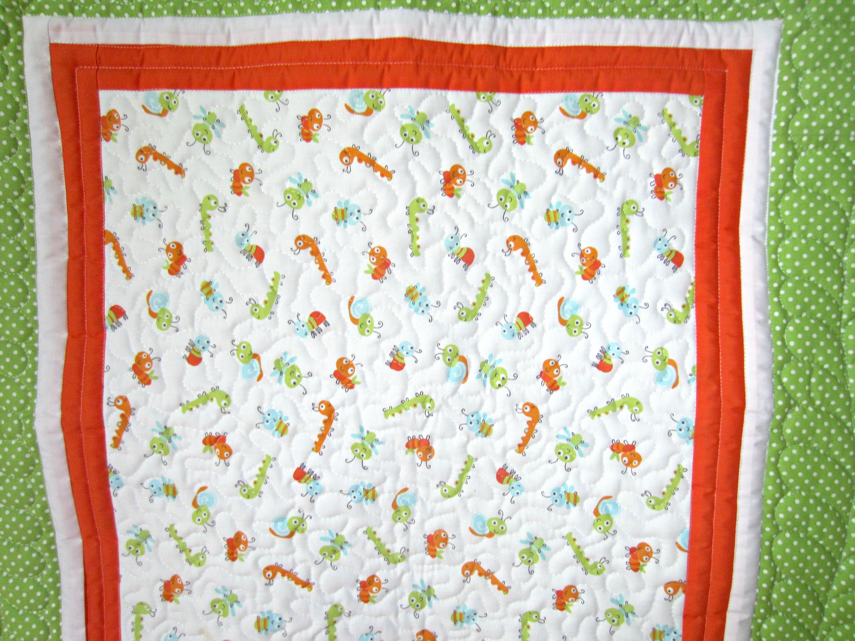 Unisex Cuddle Bugs Baby Blanket Green, White, Blue and Orange Play Mat