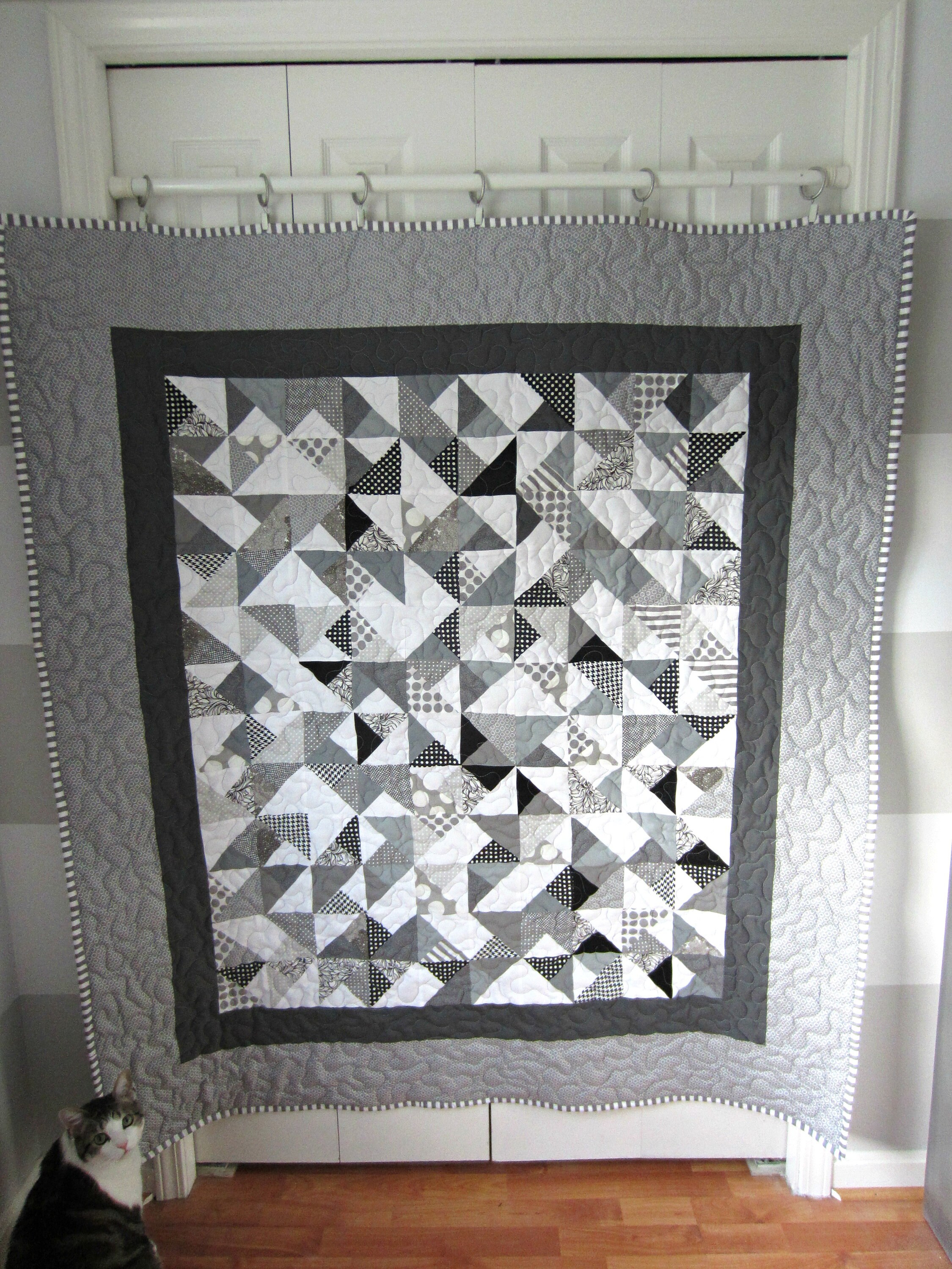 Gray and White Modern Quilt Traditional Gray Quilted Triangle Etsy