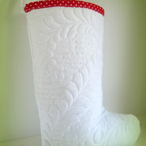 Quilted Christmas Stocking, White Feathered Christmas Stocking, Quilted Stocking, White Quilted Stocking, Elegant Christmas Stocking image 2