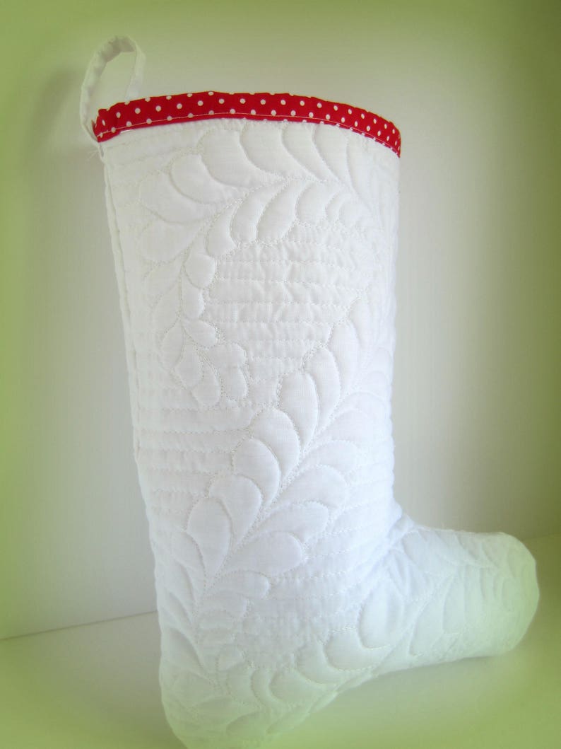 Quilted Christmas Stocking, White Feathered Christmas Stocking, Quilted Stocking, White Quilted Stocking, Elegant Christmas Stocking image 2