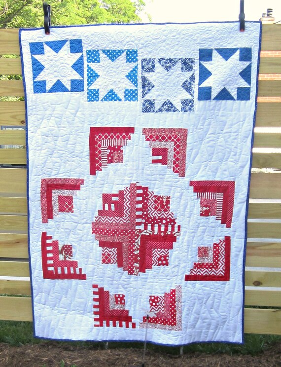 Curved Log Cabin Quilt Of Valor Patriotic Quilted Sofa Throw Etsy