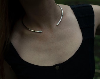 Thick Silver Collar Necklace with Chevron and Arrow Design, Silver Torc Necklace, Tribal Collar, Silver Wire Necklace, Silver Torque