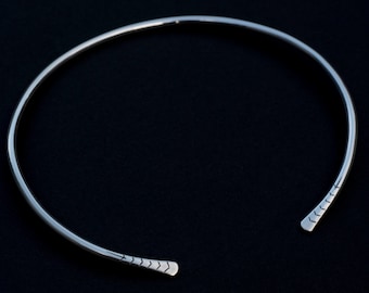 Thick Sterling Silver Torc Necklace: Chevron and Arrow Design