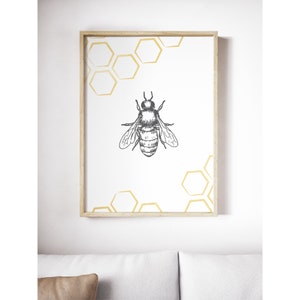 Honeycomb & Bee Art Printable, Honey bee and insect wall print, bumble bee wall art download