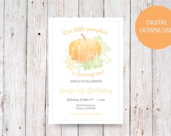 Little Pumpkin Children's Birthday Invitation, Digital  Baby Party Invitation, Little Pumpkin Printable
