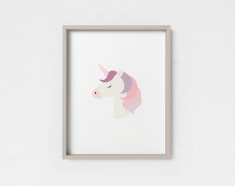 Pink  Unicorn Wall Art Printable, Gender Neutral  Printable Nursery Wall Art, Baby Shower Nursery Gift, Purple Girls Room