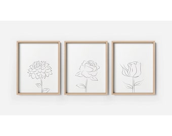 Line Art Floral Set Wall Printable, Water Color Leaf, Digital download, Minimal Art, blush pink home decor