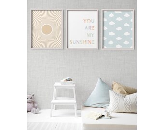 You Are My Sunshine Summer Rainbow Wall Art Printable,Gender Neutral  Printable Nursery Wall Art, Baby Shower Nursery Gift