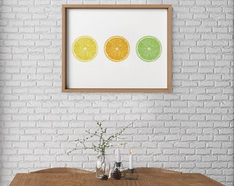 Citrus Printable, Lime, Lemon, Orange , Slices, Digital download, Summer Wall Art Printable