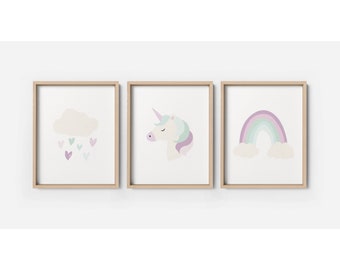Purple and Aqua Rainbow & Unicorn Wall Art Printable